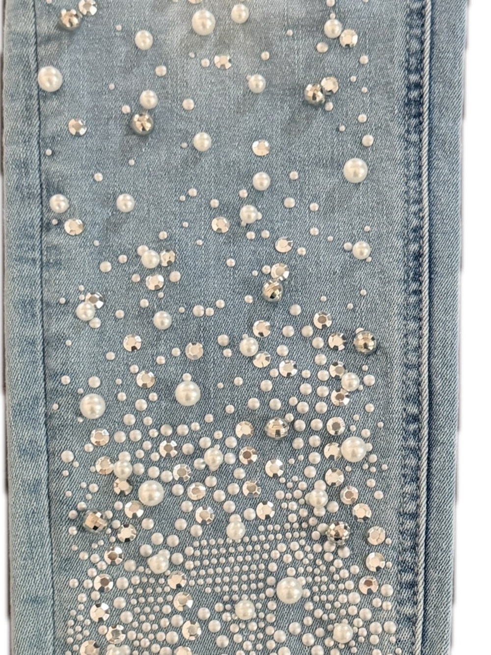 VENUS Light Blue Distressed Skinny Jeans with Pearl Embellishment - Picture 3 of 7